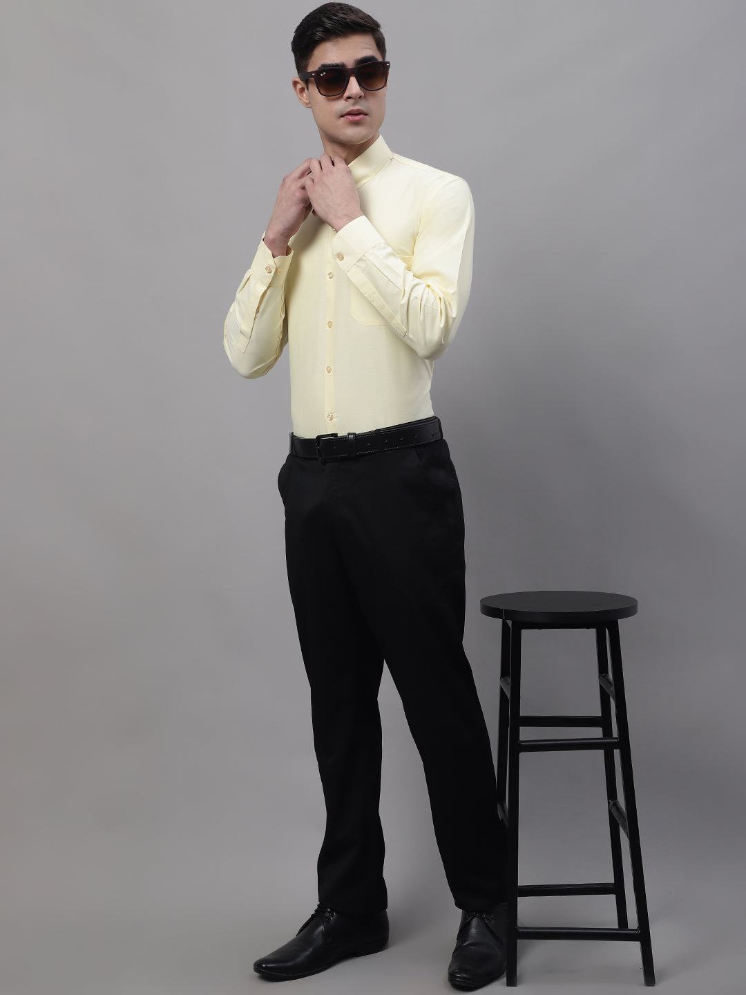 Jainish Men's Lemon Cotton Solid Formal Shirt