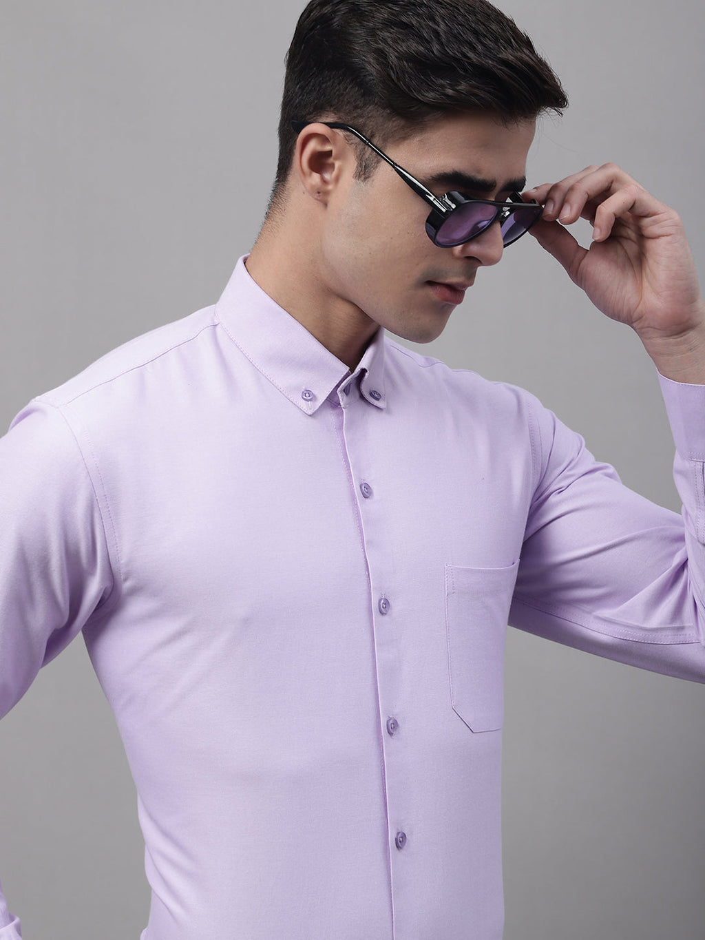 Jainish Men's Light Purple Cotton Solid Formal Shirt