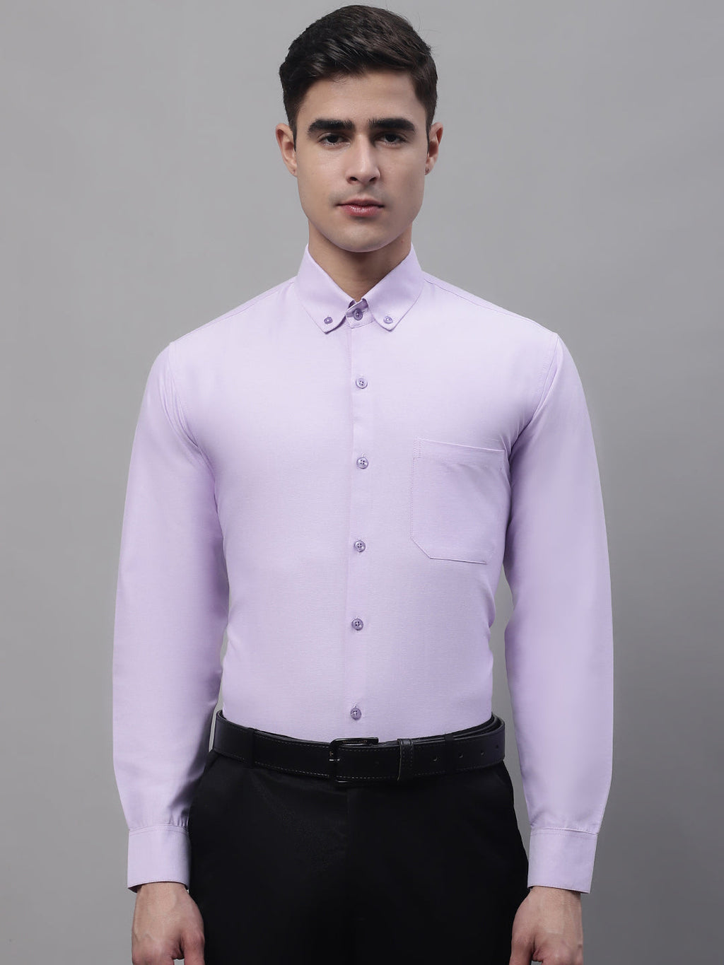 Jainish Men's Light Purple Cotton Solid Formal Shirt
