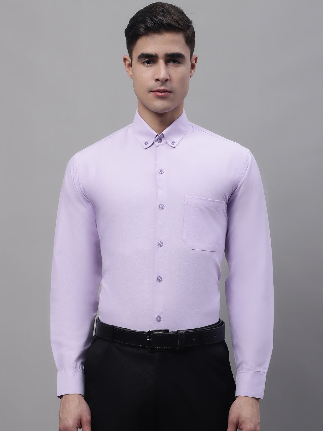 Jainish Men's Light Purple Cotton Solid Formal Shirt