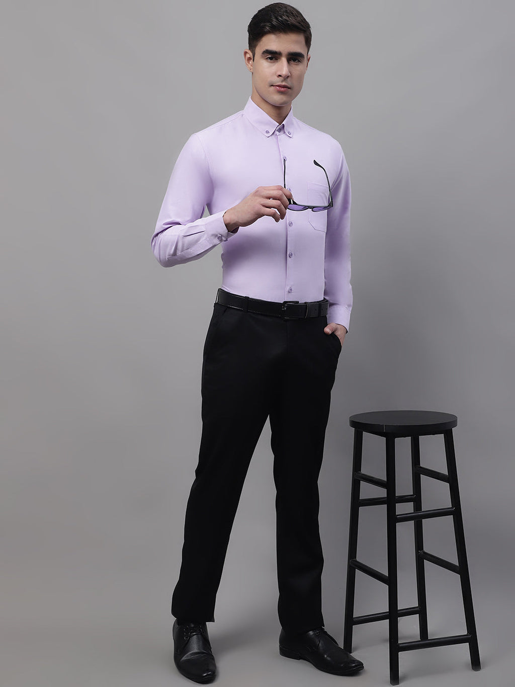 Jainish Men's Light Purple Cotton Solid Formal Shirt