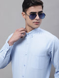 Jainish Men's Sky Blue Cotton Solid Formal Shirt