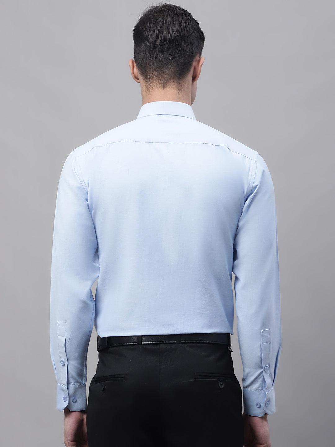 Jainish Men's Sky Blue Cotton Solid Formal Shirt