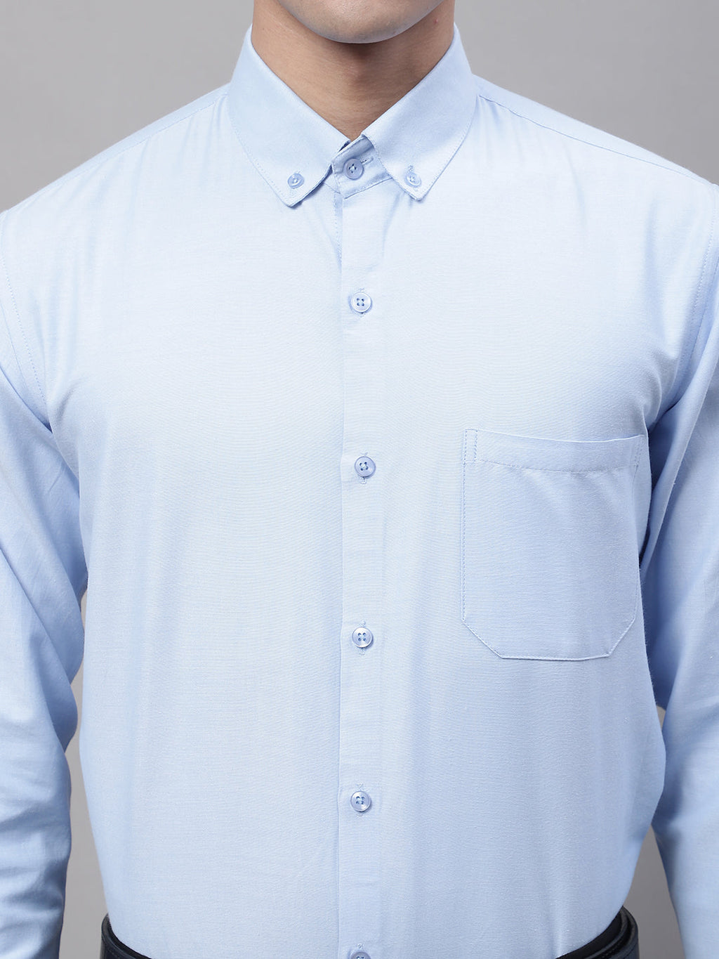 Jainish Men's Sky Blue Cotton Solid Formal Shirt