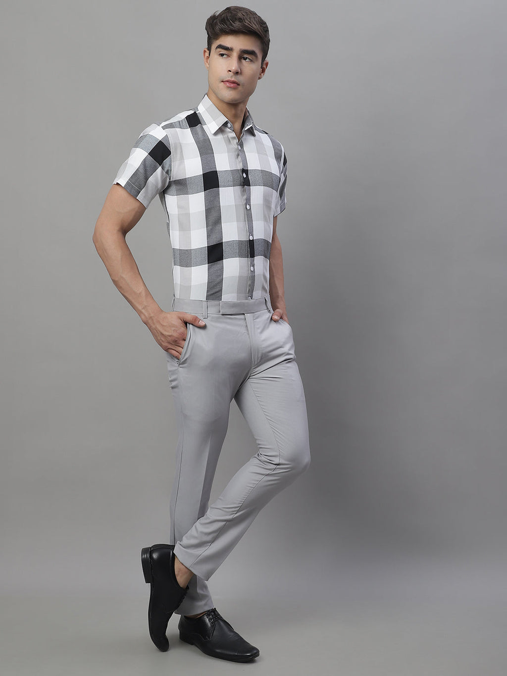 Jainish Men's Pure Cotton Checked Formal Shirts - Black