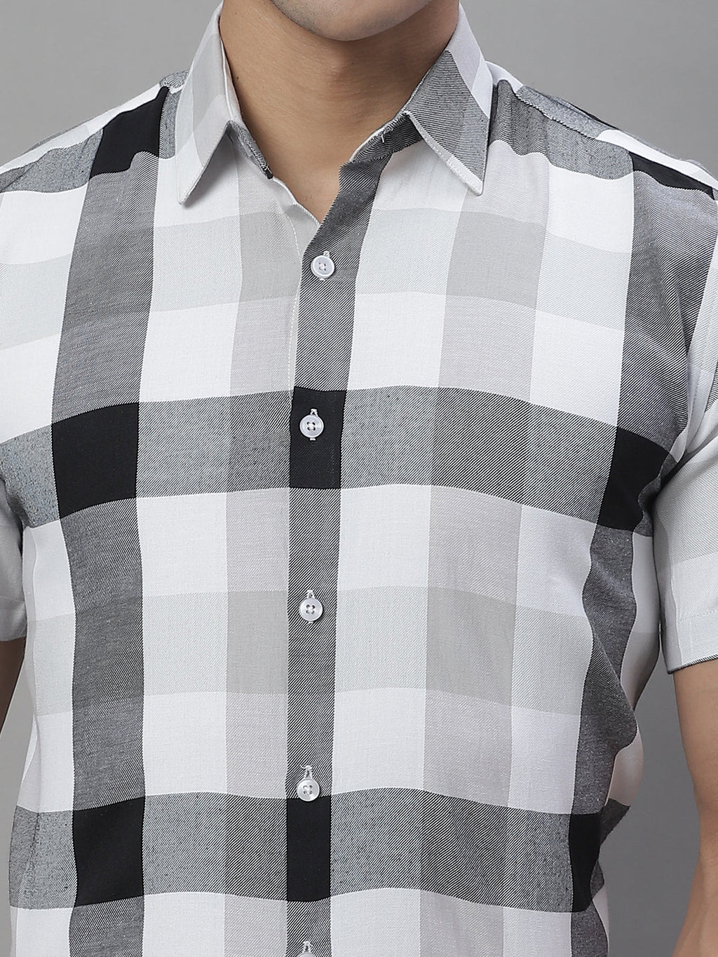 Jainish Men's Pure Cotton Checked Formal Shirts - Black
