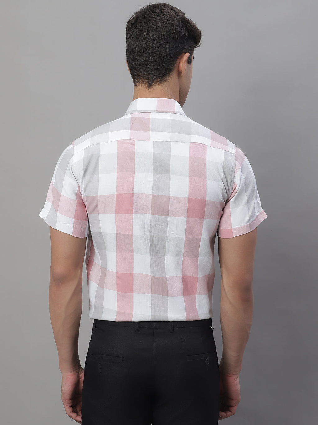 Jainish Men's Pure Cotton Checked Formal Shirts - Pink