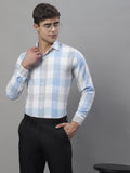 Jainish Men's Pure Cotton Checked Formal Shirts - Blue