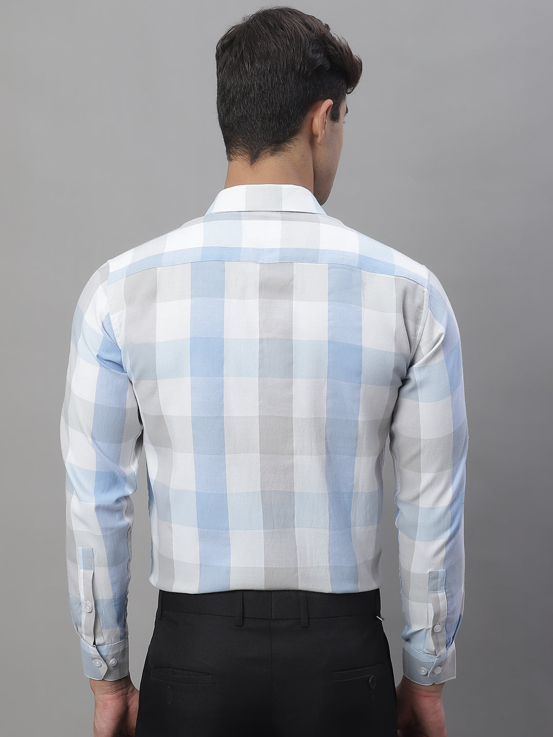 Jainish Men's Pure Cotton Checked Formal Shirts - Blue