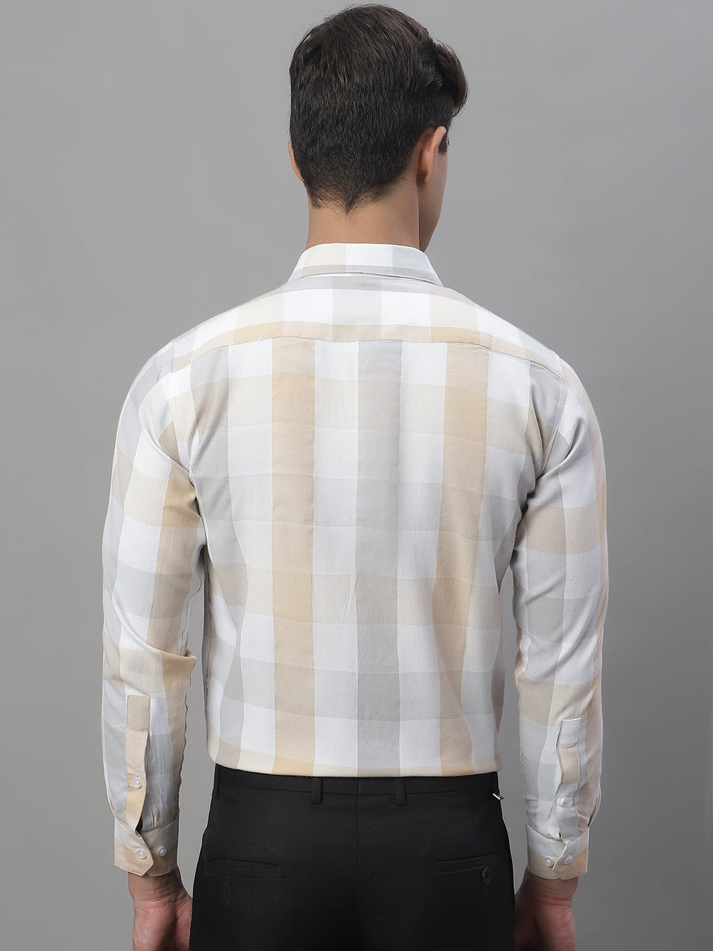 Jainish Men's Pure Cotton Checked Formal Shirts - Cream