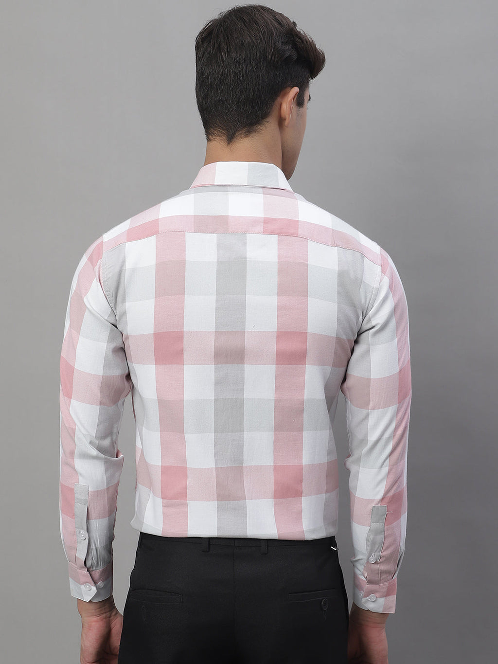 Jainish Men's Pure Cotton Checked Formal Shirts - Pink