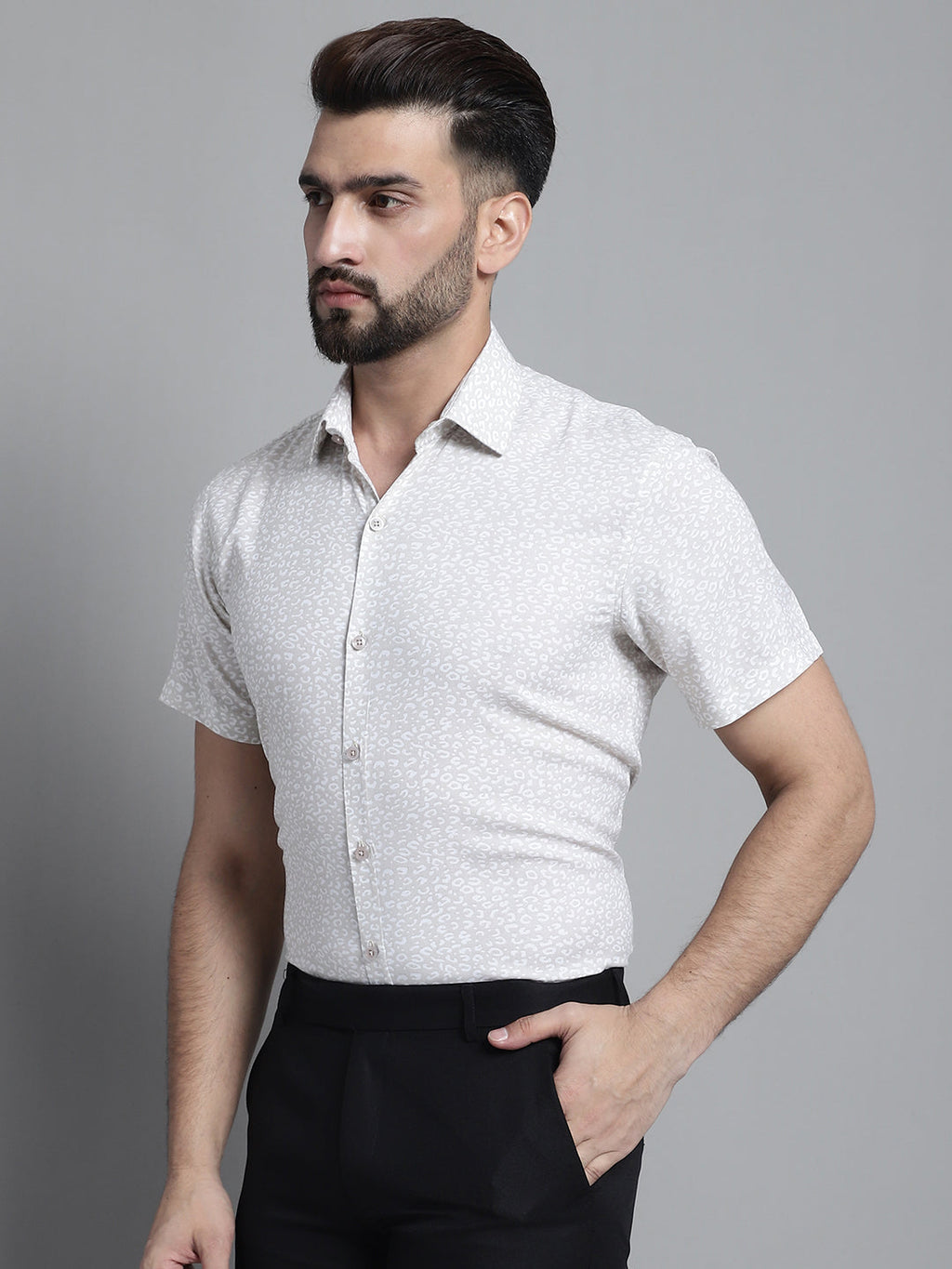 Jainish Men's Printed Formal Shirt - Beige