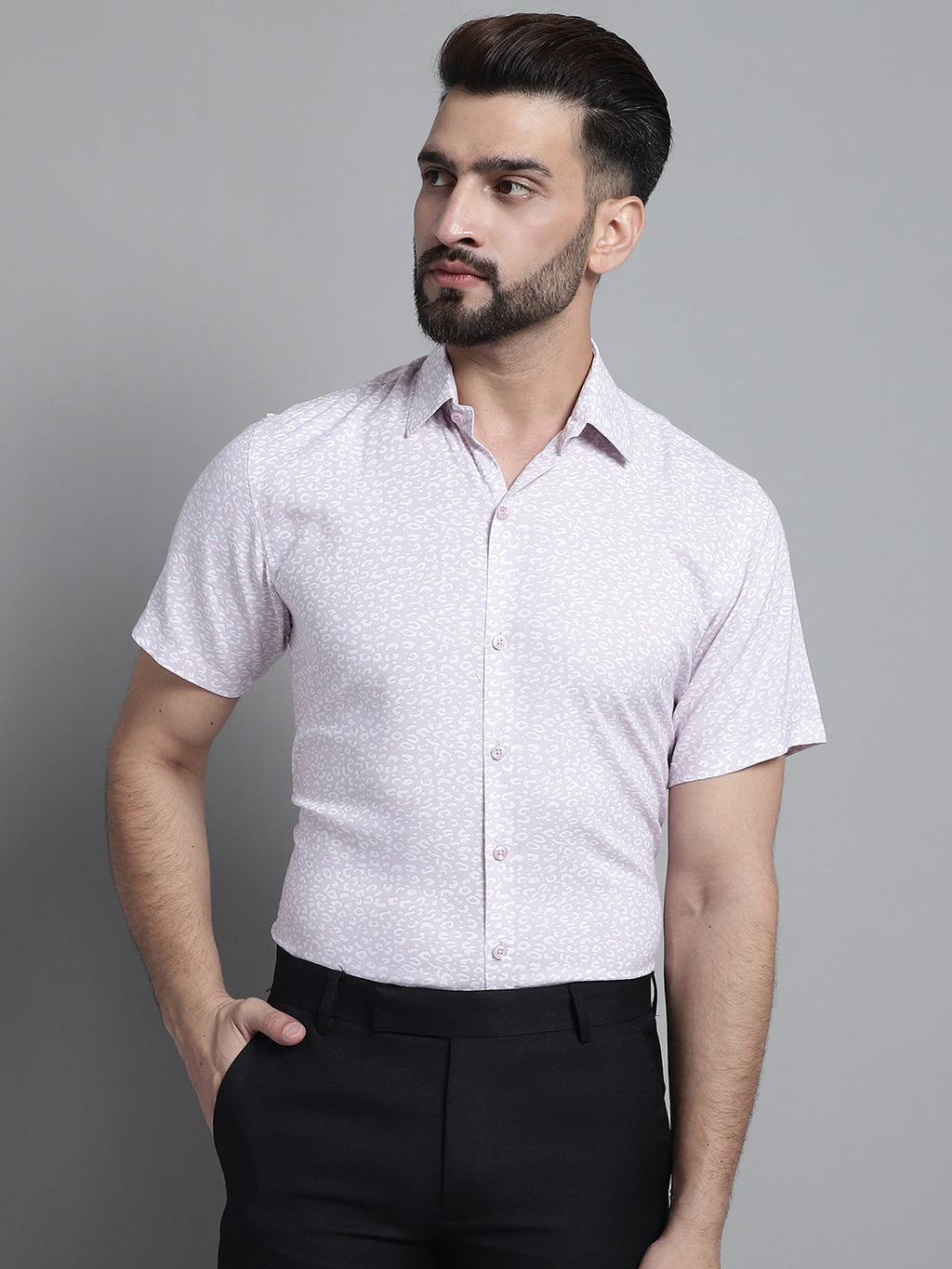 Jainish Men's Printed Formal Shirt - Purple