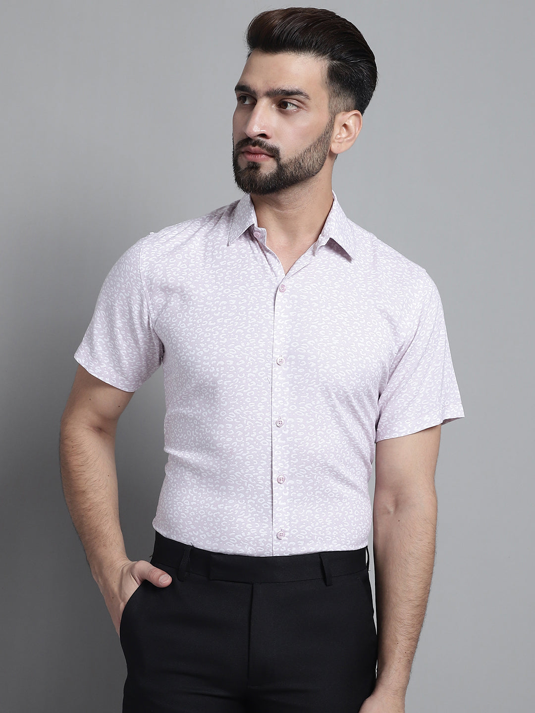 Jainish Men's Printed Formal Shirt - Purple