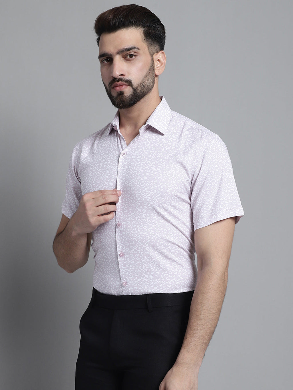 Jainish Men's Printed Formal Shirt - Purple