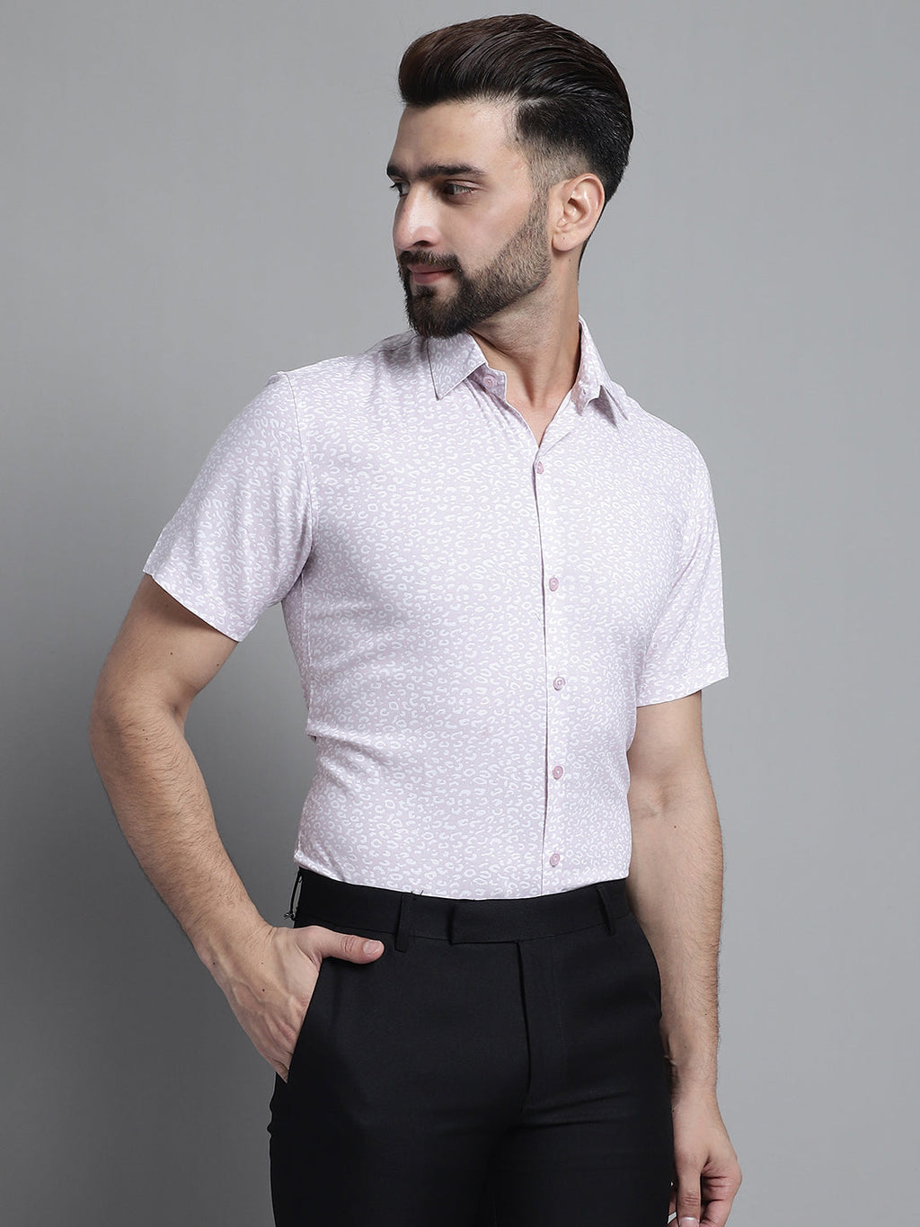 Jainish Men's Printed Formal Shirt - Purple