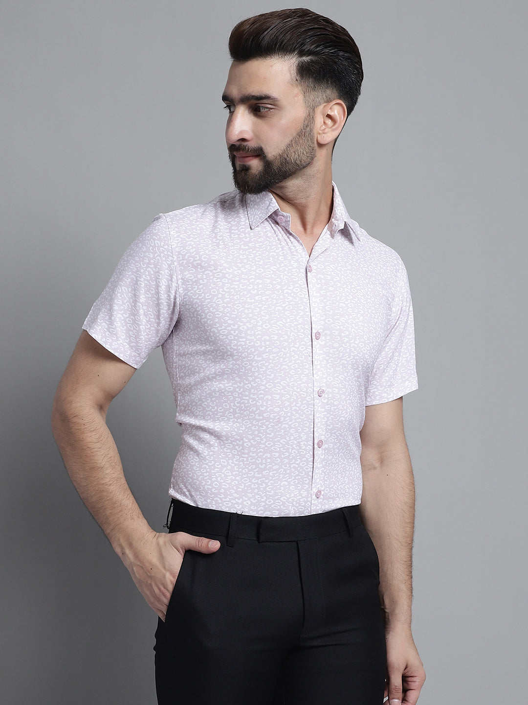 Jainish Men's Printed Formal Shirt - Purple