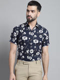 Jainish Men's Floral Printed Formal Shirt - Navy Blue
