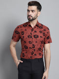 Jainish Men's Floral Printed Formal Shirt - Rust