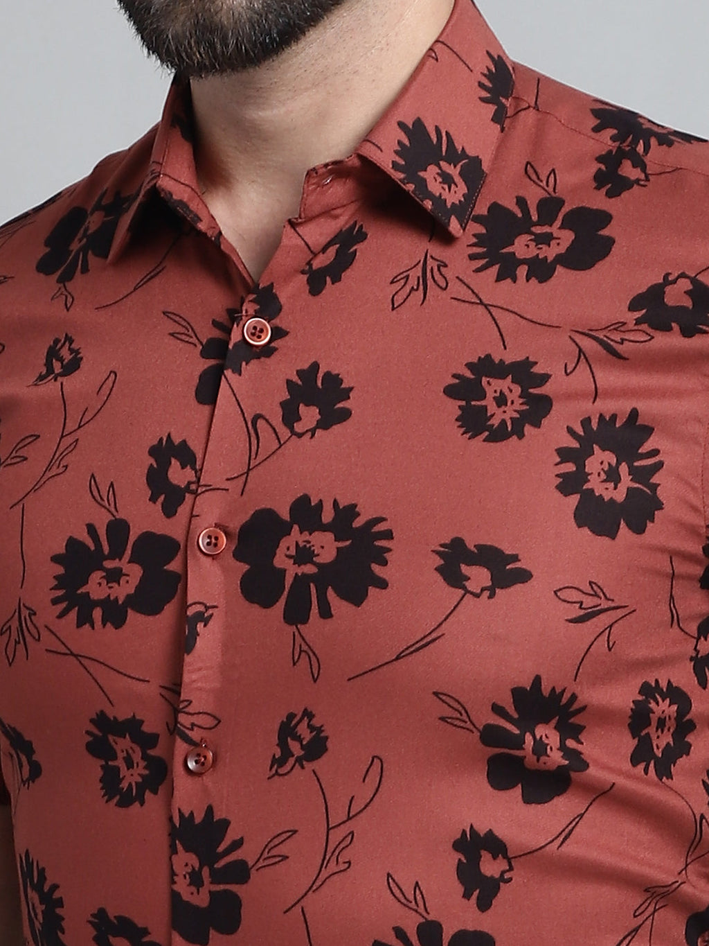 Jainish Men's Floral Printed Formal Shirt - Rust