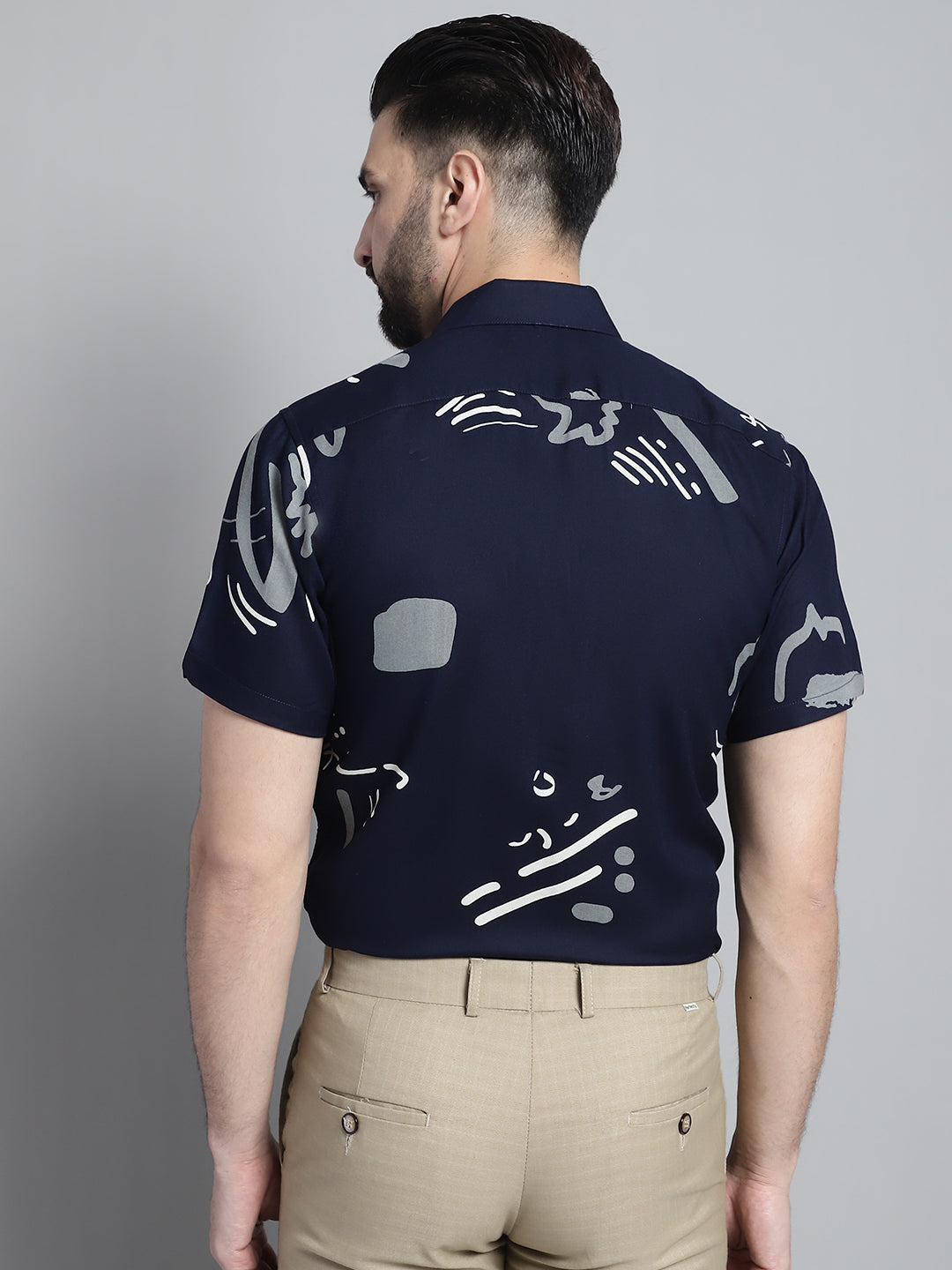 Jainish Men's Printed Formal Shirt - Navy Blue