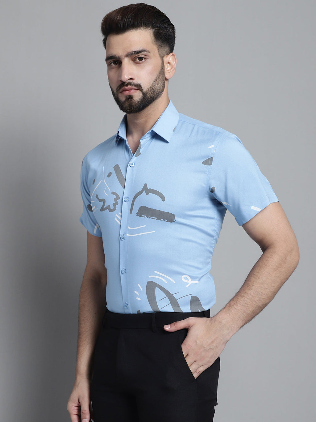 Jainish Men's Printed Formal Shirt - Sky Blue