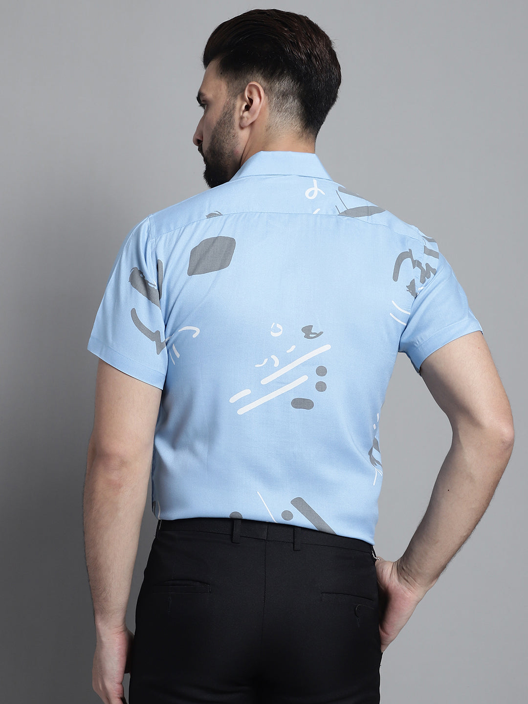 Jainish Men's Printed Formal Shirt - Sky Blue
