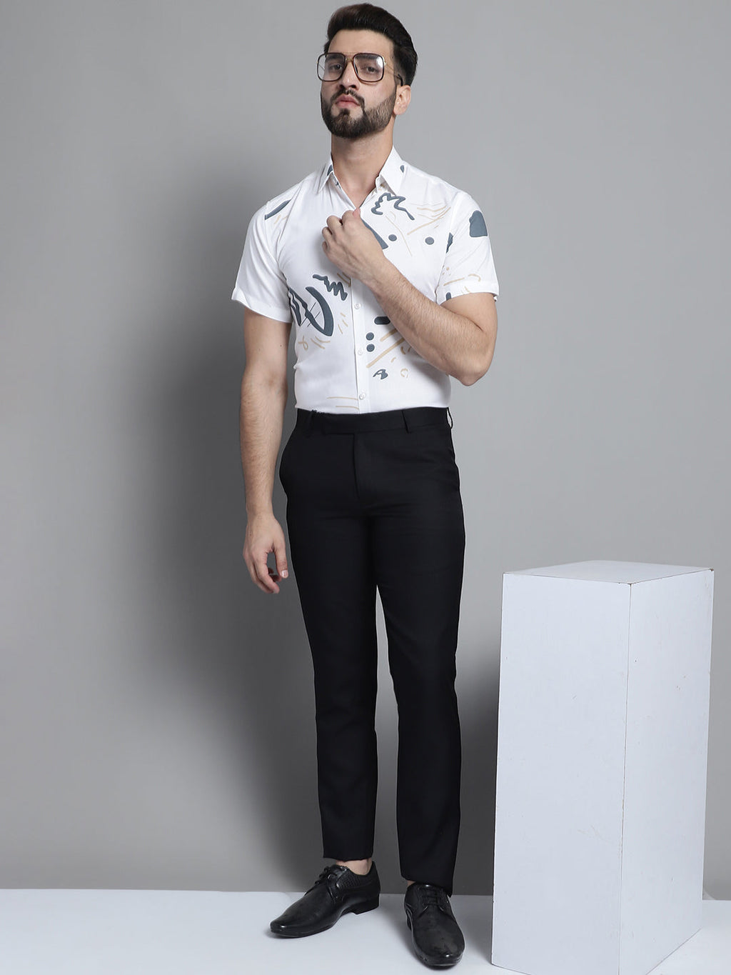 Jainish Men's Printed Formal Shirt - White