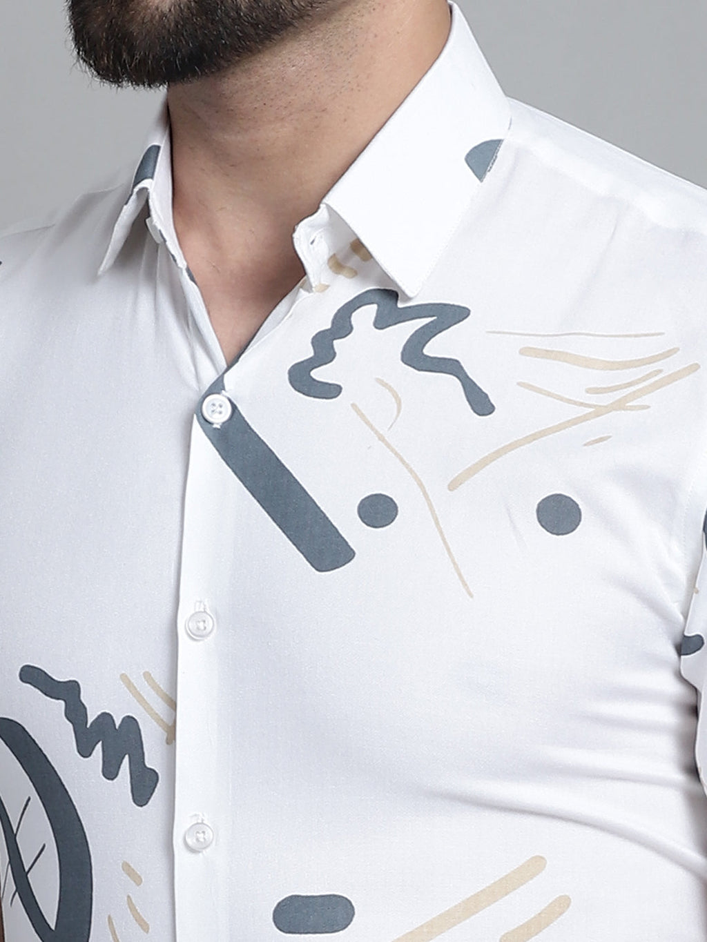 Jainish Men's Printed Formal Shirt - White