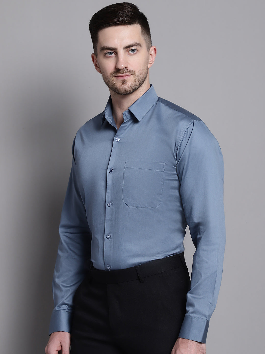 Jainish Men's Cotton Solid Formal Shirt - Grey