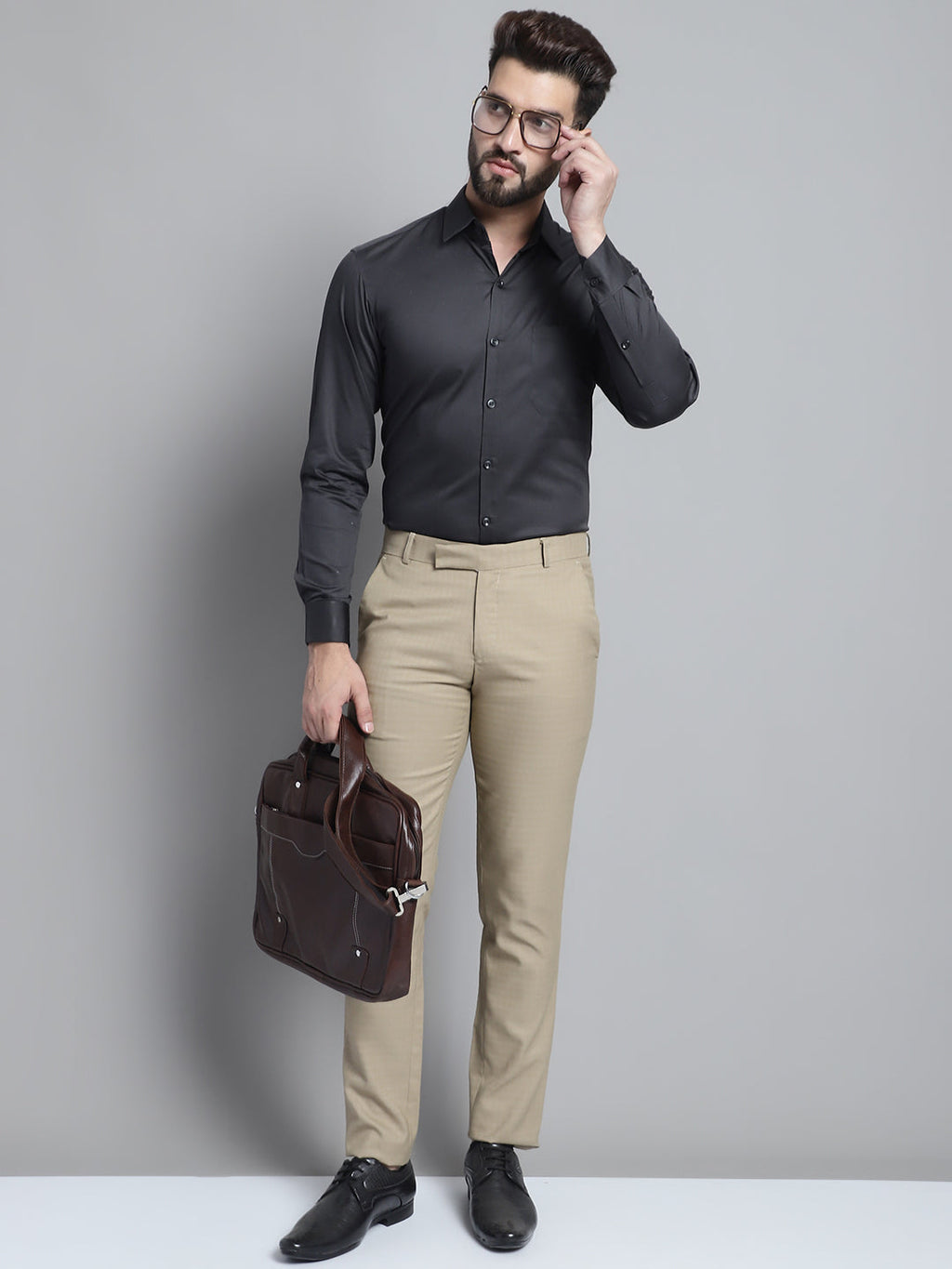 Jainish Men's Cotton Solid Formal Shirt - Olive