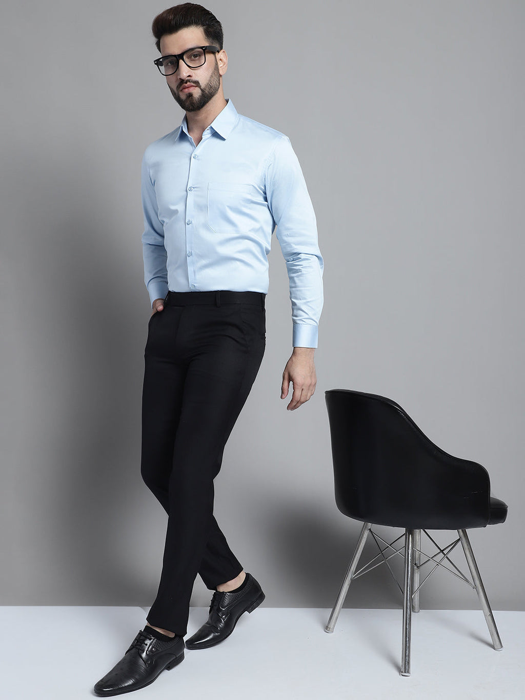 Jainish Men's Cotton Solid Formal Shirt - Sky Blue