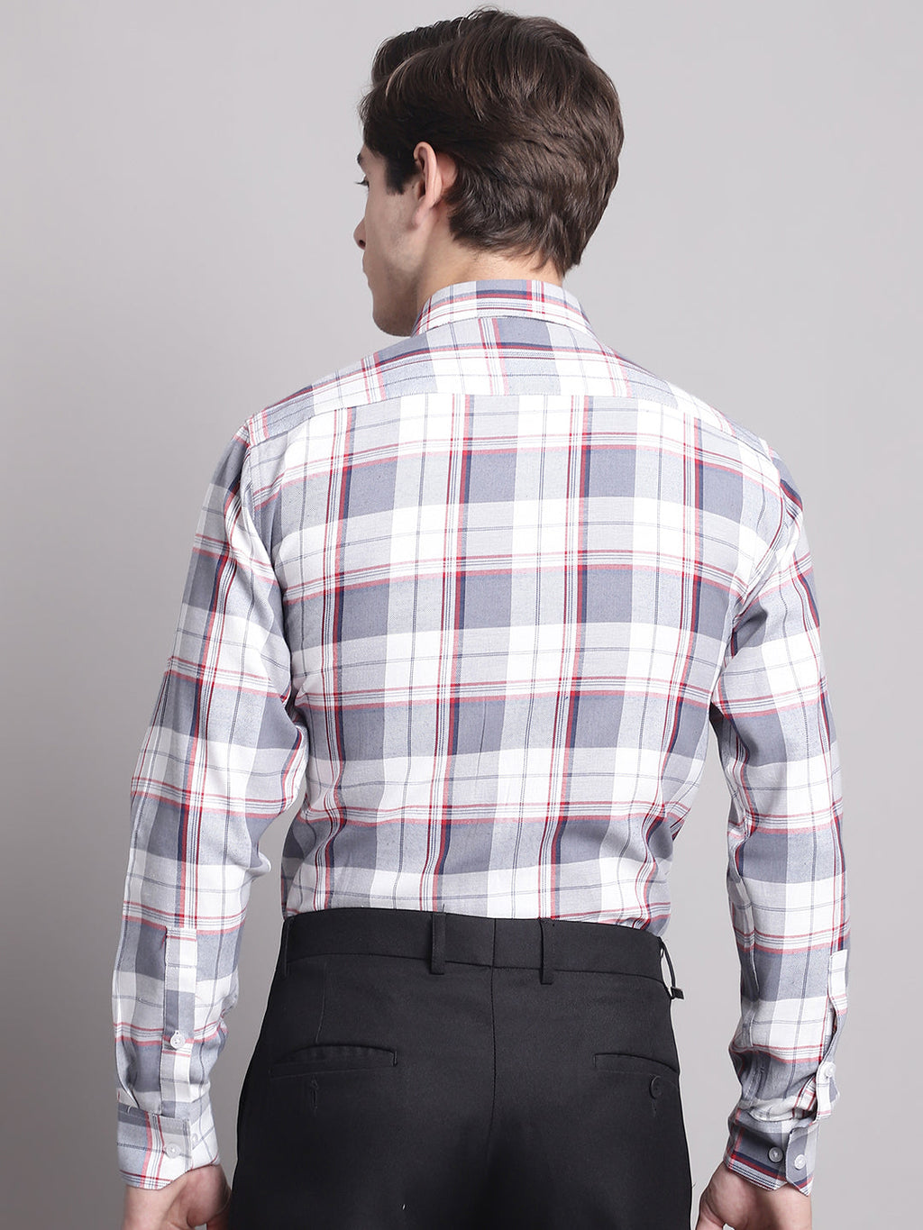 Jainish Men's Grey Checked Ragular Fit Formal Shirt - Grey