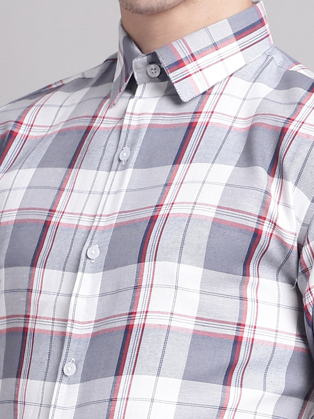 Jainish Men's Grey Checked Ragular Fit Formal Shirt - Grey