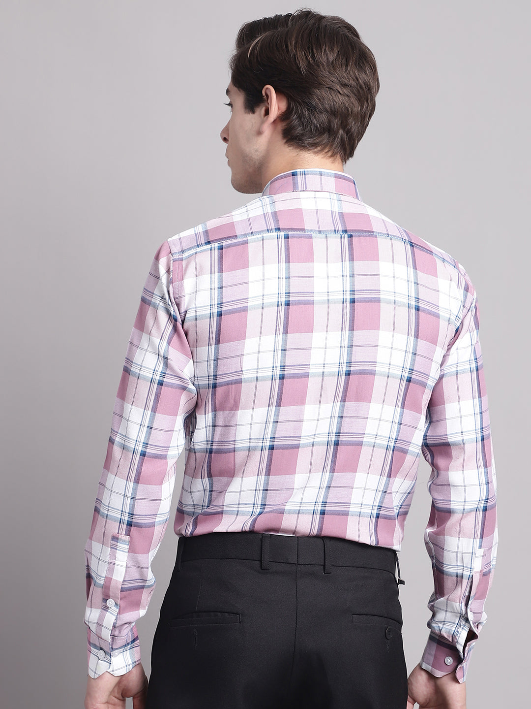 Jainish Men's Pink Checked Ragular Fit Formal Shirt - Pink