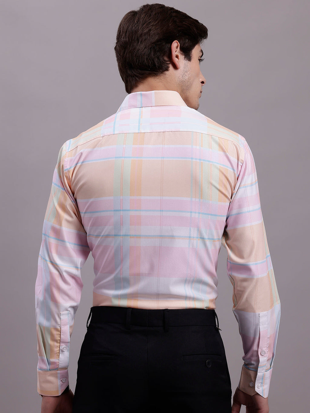 Jainish Men's Cotton Blend Checked Formal Shirt - Pink
