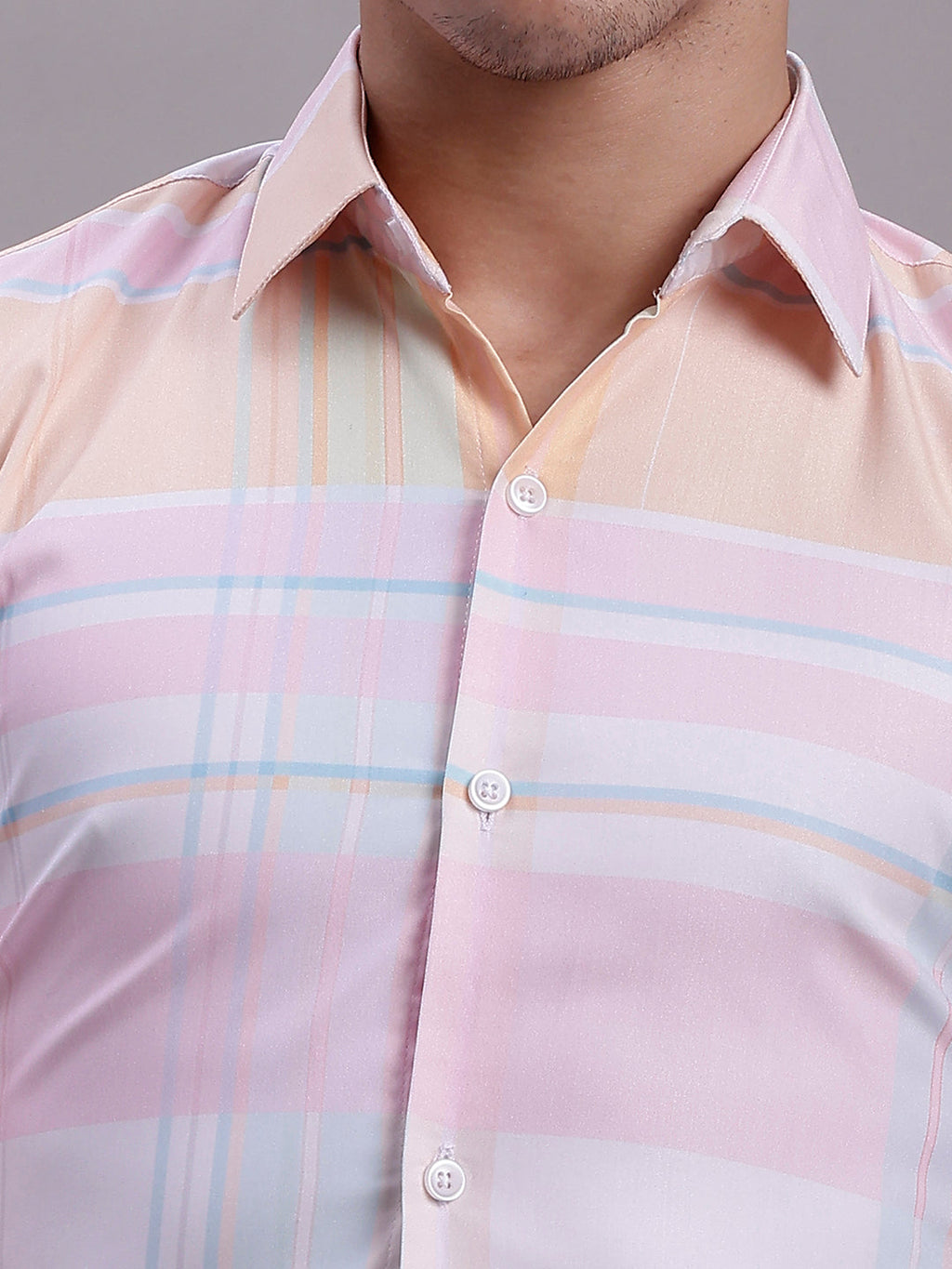 Jainish Men's Cotton Blend Checked Formal Shirt - Pink