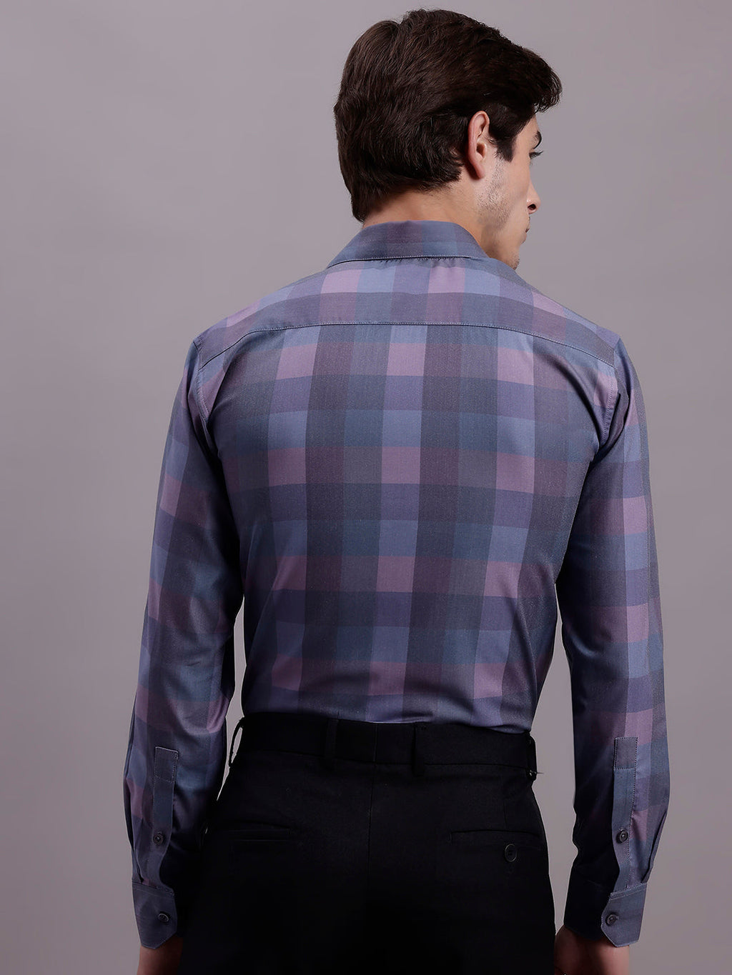 Jainish Men's Cotton Blend Checked Formal Shirt - Purple