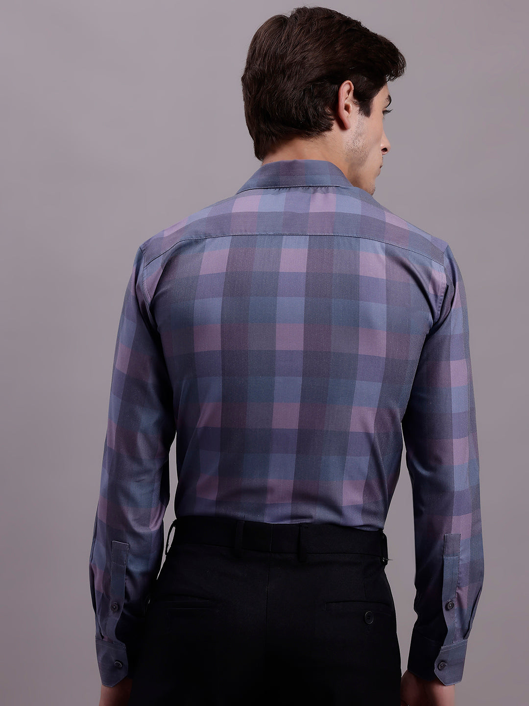Jainish Men's Cotton Blend Checked Formal Shirt - Purple