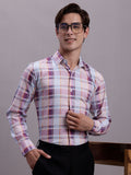 Jainish Men's Cotton Blend Checked Formal Shirt - Wine