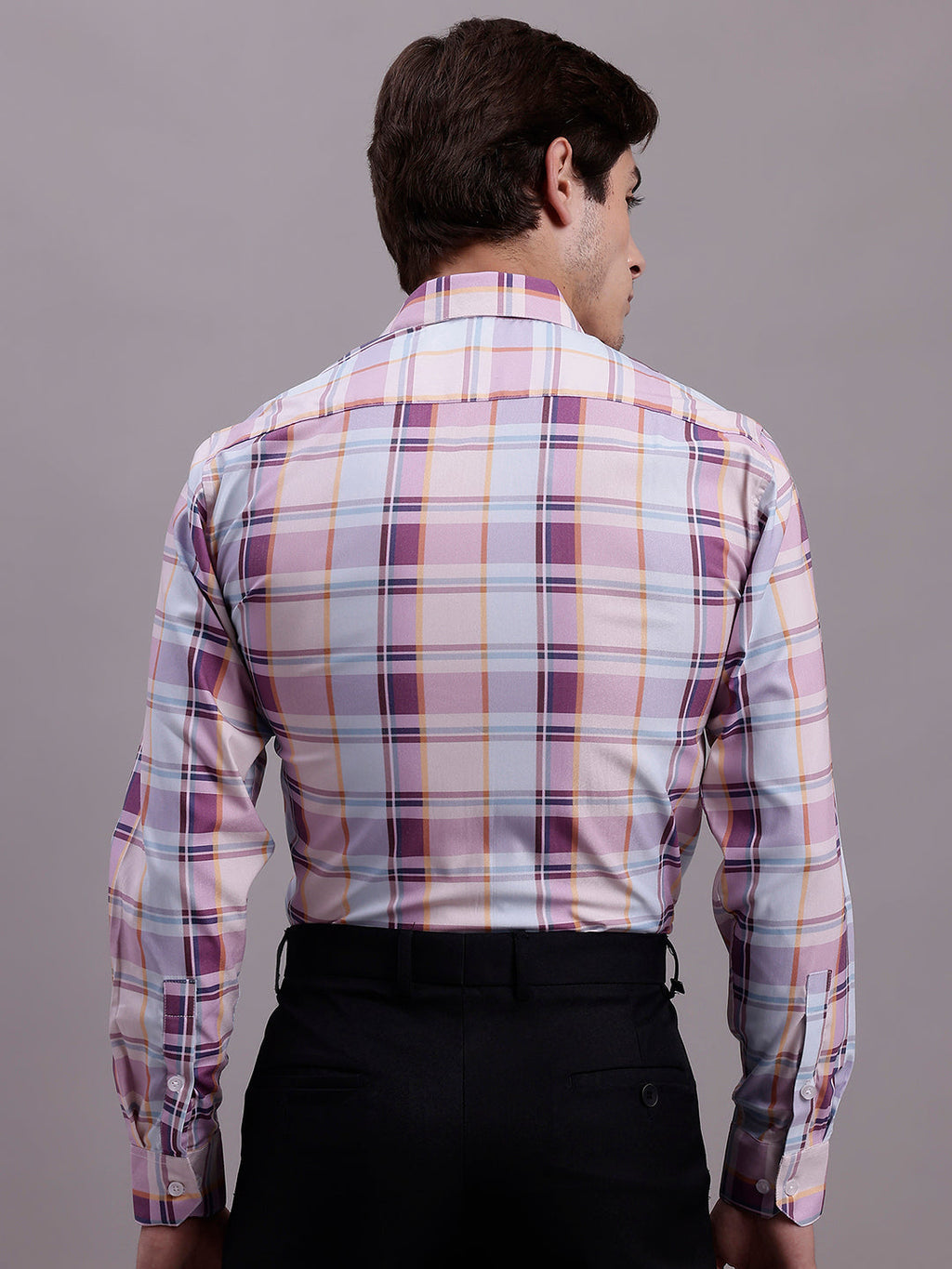 Jainish Men's Cotton Blend Checked Formal Shirt - Wine