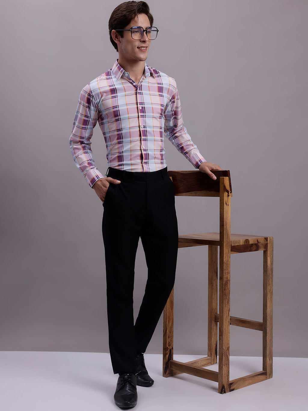 Jainish Men's Cotton Blend Checked Formal Shirt - Wine
