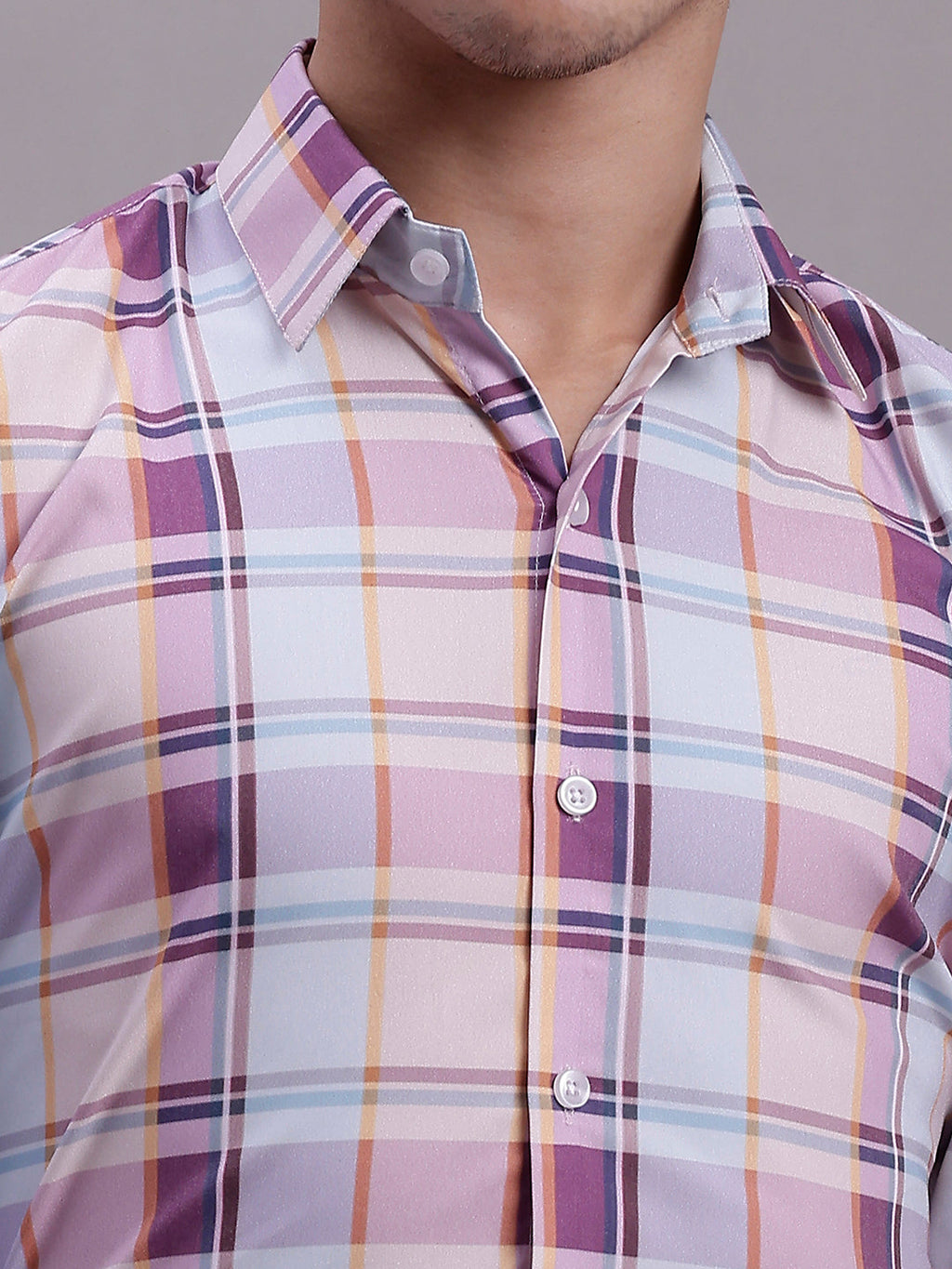 Jainish Men's Cotton Blend Checked Formal Shirt - Wine