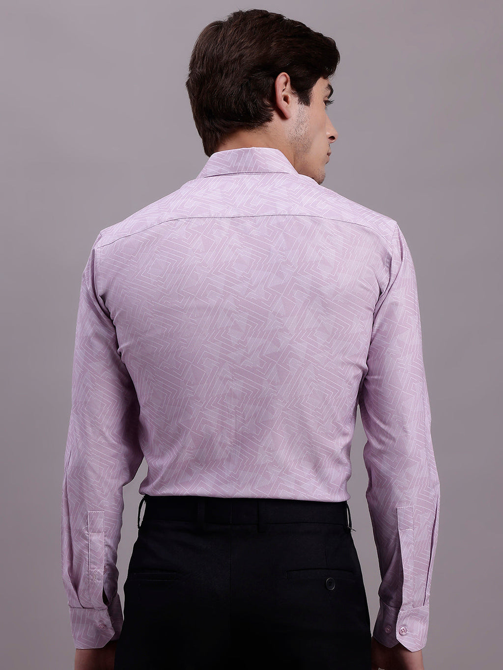 Jainish Men's Geomatric Printed Cotton Blend Formal Shirt - Light-Purple