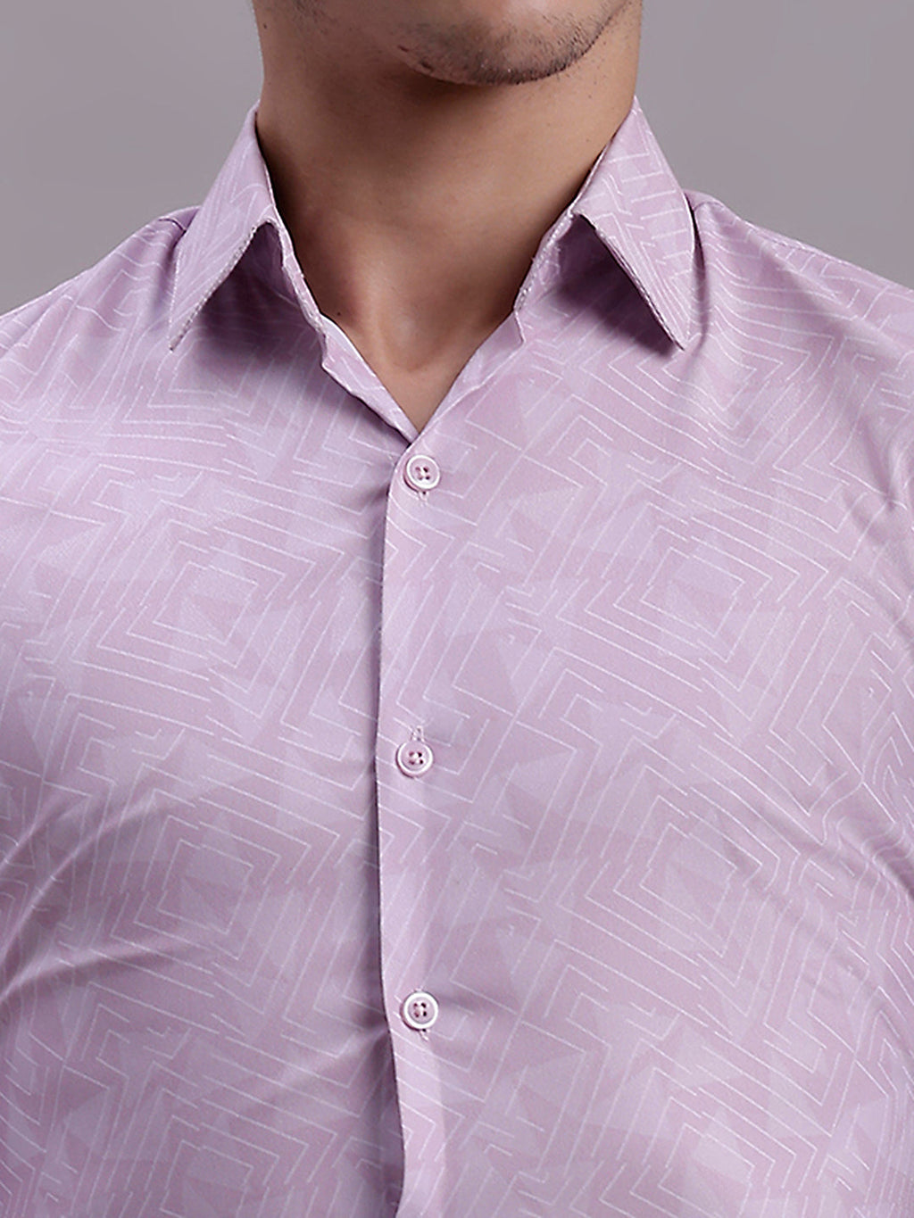 Jainish Men's Geomatric Printed Cotton Blend Formal Shirt - Light-Purple