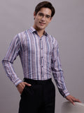 Jainish Men's Cotton Blend Striped Formal Shirt - Purple