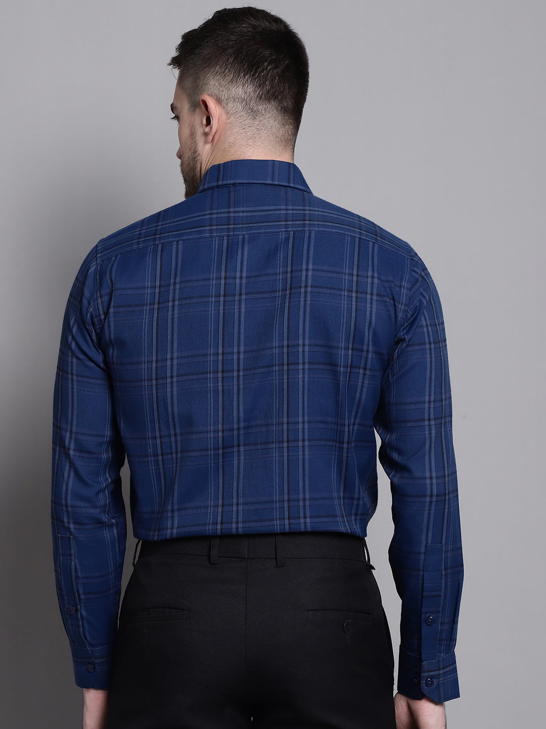 Jainish Men's Classic Checks Formal Shirt - Blue