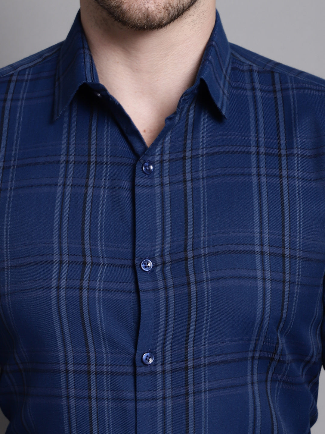 Jainish Men's Classic Checks Formal Shirt - Blue