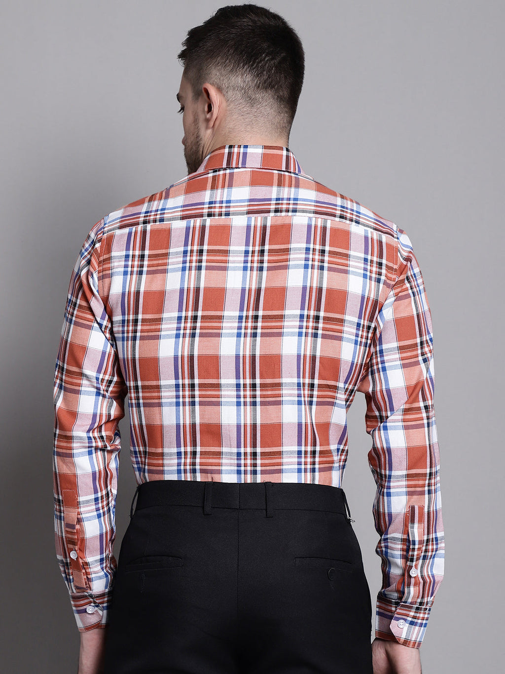 Jainish Men's Classic Checks Formal Shirt - Brown