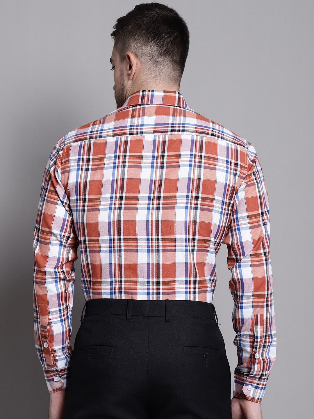 Jainish Men's Classic Checks Formal Shirt - Brown